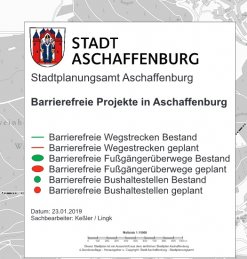 Übersicht von barrierefreien Bushaltestellen, Fußgängerüberwegen sowie barrierefreien Wegstrecken