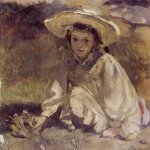 Sabine Lepsius, Bildnis der Tochter Sabine, Krokus pflückend, 1906
