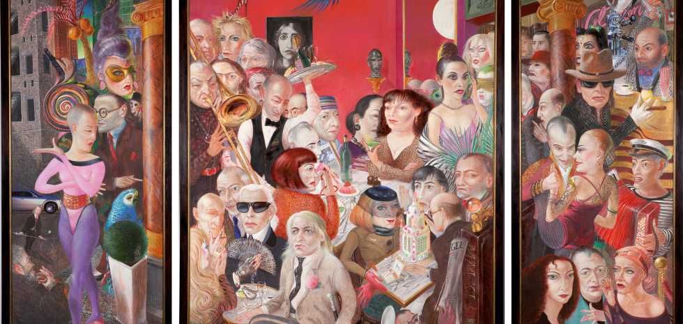 Ausschnitt aus dem Triptychon Grand Café (Café Einstein), 2007/11, Mischtechnik, Collage auf Leinwand.