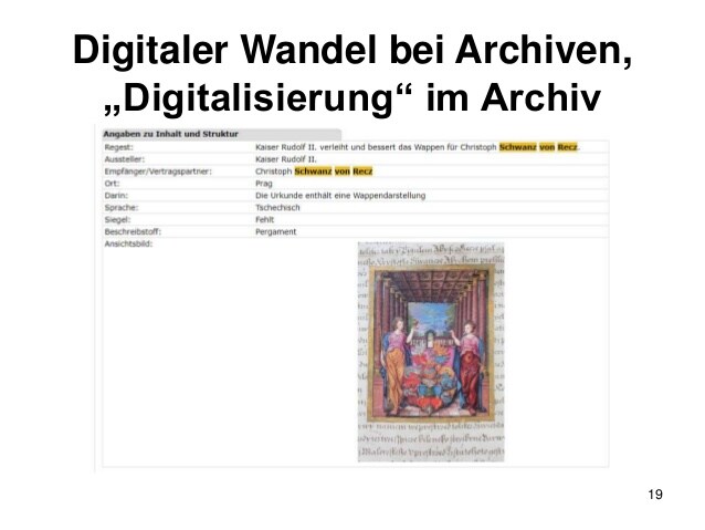 Digitaler Wandel bei Archiven,
„Digitalisierung“ im Archiv
19
 