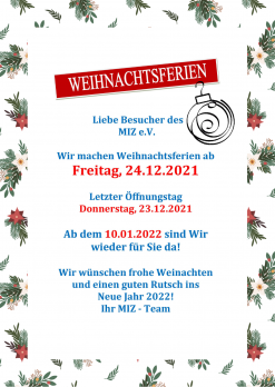  Weihnachtsferien vom 24.12.2021 bis 09.01.2021
