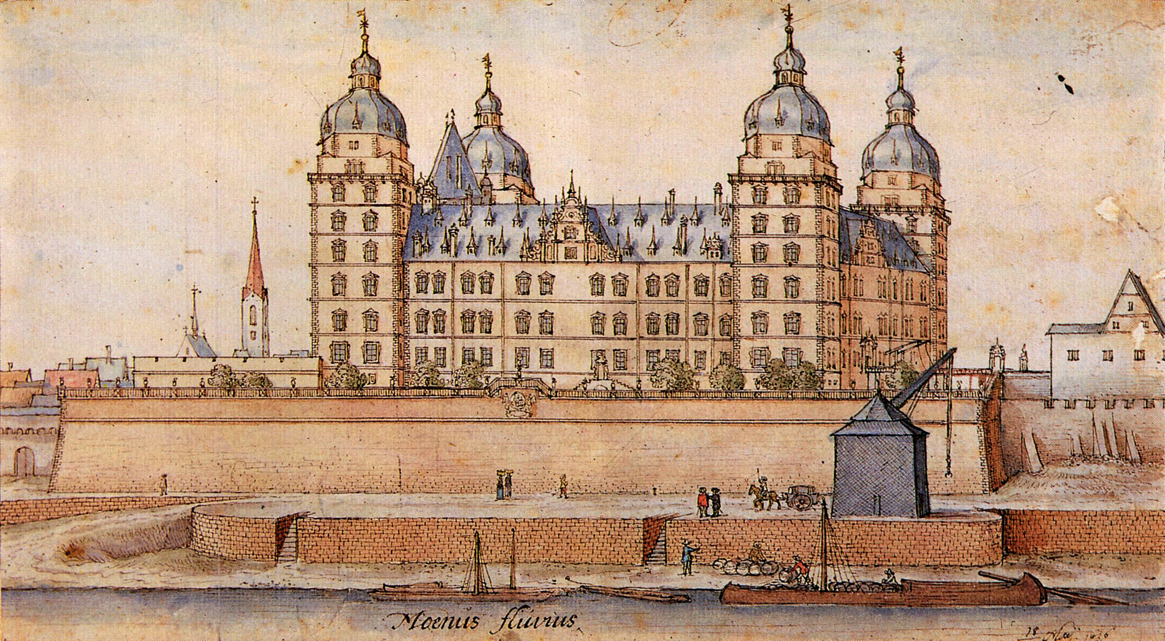 © Wenzel Hollar, Aschaffenburg Schloss Johannisburg, Federzeichnung aquarelliert, 1636. Devonshire Collection, Chatsworth House