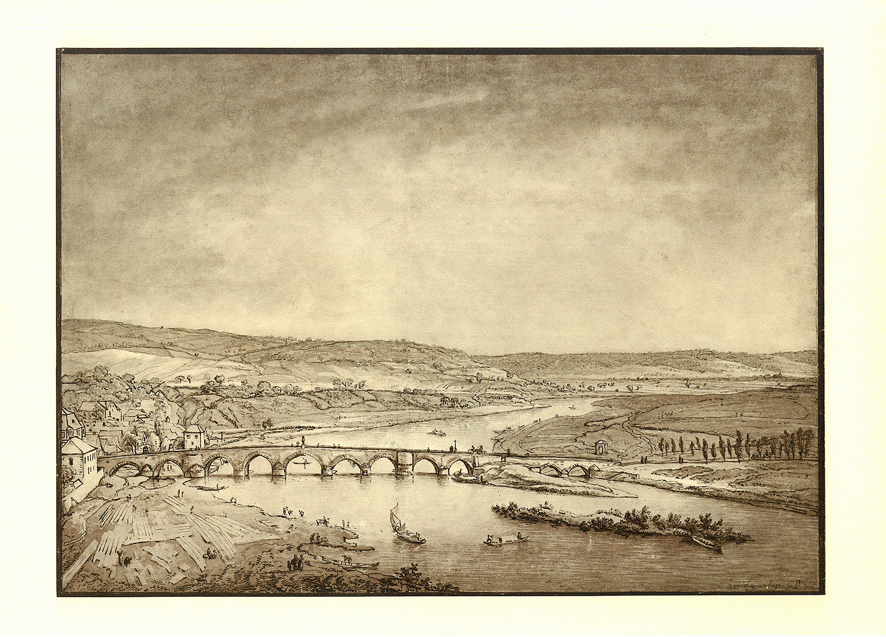 © Ferdinand Kobell, Ansicht von Aschaffenburg mit der Mainbrücke, Aquarell, um 1785, Museen der Stadt Aschaffenburg