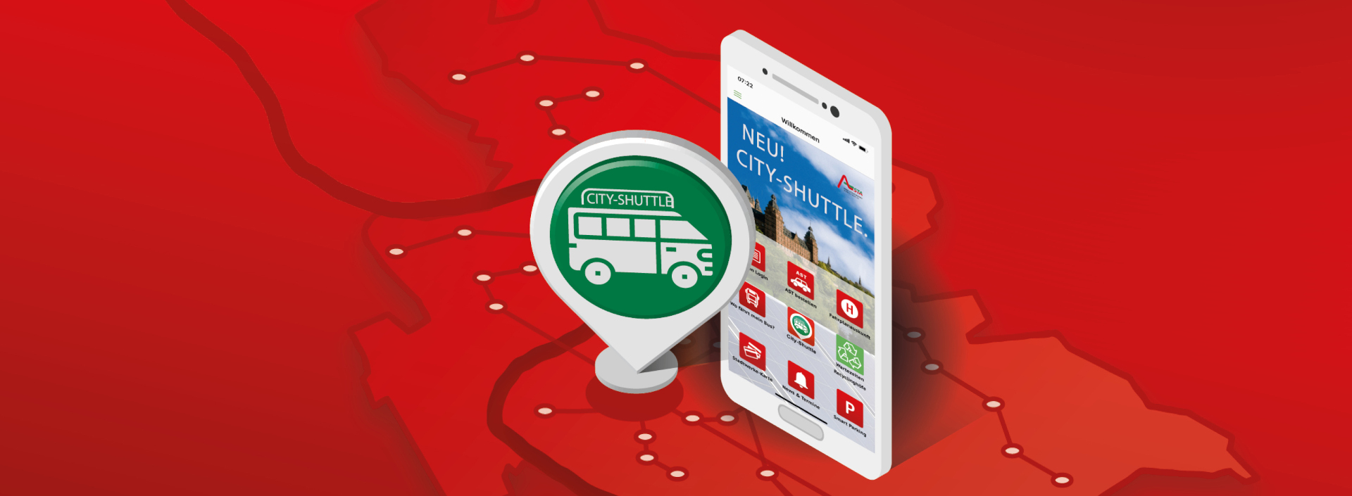 Mappe mit Bussymbol und Smartphone
