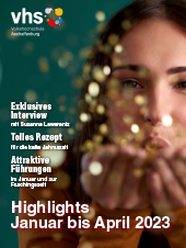 Dekoratives Bild mit Cover der Highlightbroschüre für Kursangebote von Januar bis Apirl 2023