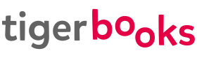 Grau-roter Tigerbooks-Schriftzug