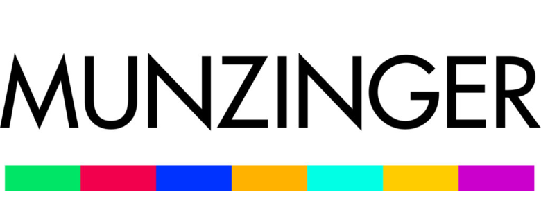 Logo der Munzinger Datenbank. Schriftzug Munzinger, unterstrichen in 7 verschiedenen Farben.