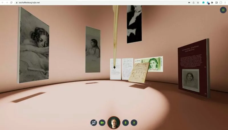 Blick in den Ausstellungspavillon zu Bettine von Arnim, geborene Brentano