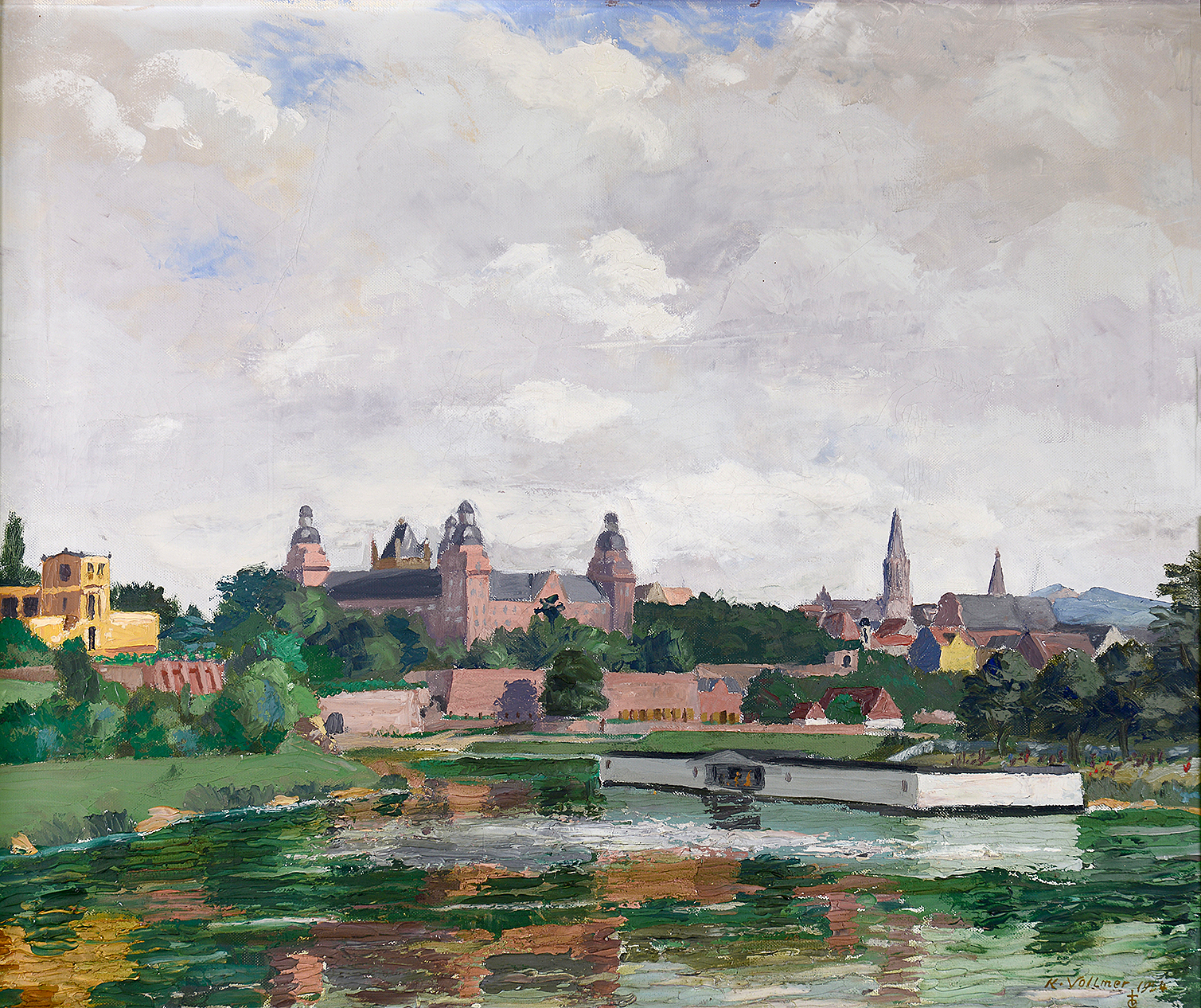 © Karl Adam Vollmer, Schloss Johannisburg mit Mainbad Krapp, Ölgemälde, 1954, Museen der Stadt Aschaffenburg, Foto: Ines Otschik