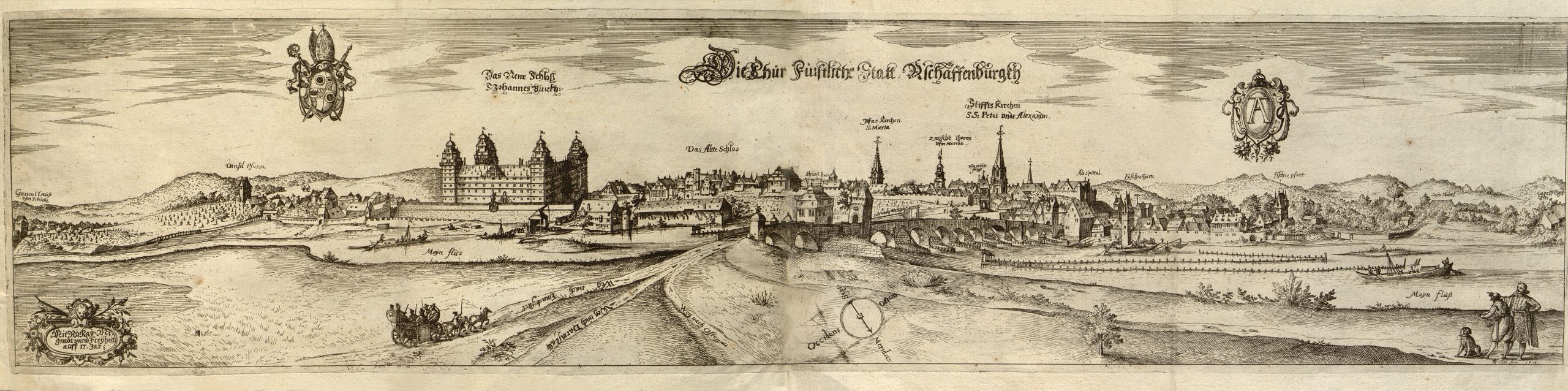 © Georg Keller, Ansicht von Aschaffenburg, 1615, Kupferstich aus dem Ridinger-Werk von 1616. Stadt- und Stiftsarchiv Aschaffenburg, Grafische Sammlung