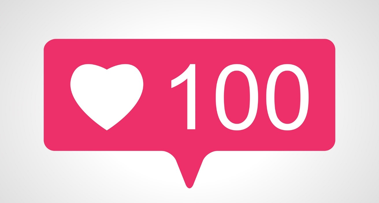Pinke Sprechblase mit 100 Likes