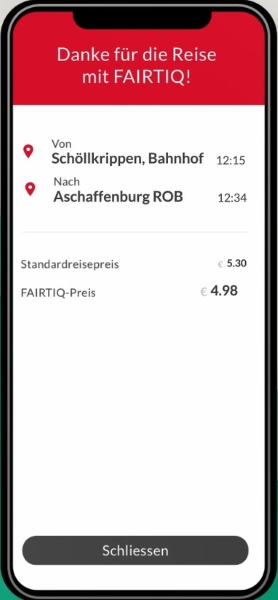 FAIRTIQ Screenshot Fahrtanzeige