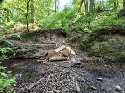Verkehrsschilder, Leitpfosten sowie weiteren Materialien wurden am Uferrand verbaut