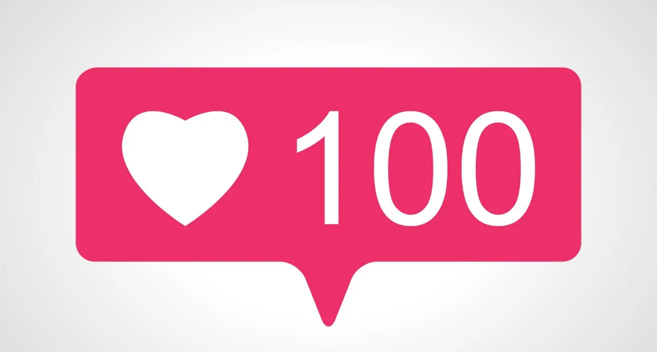 Pinke Sprechblase mit 100 Likes