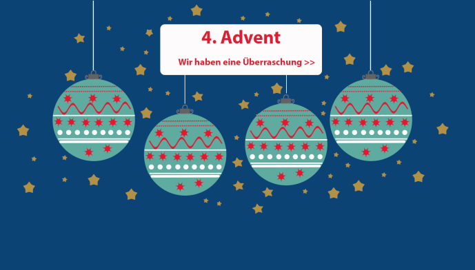 4 Weihnachtskugeln und dein Hinweis auf eine Überraschung zum 4. Advent