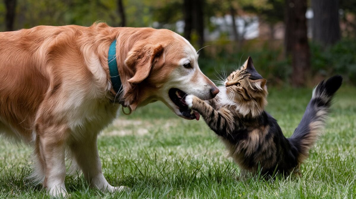 Hund und Katze spielen