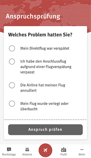 Startbildschirm der App Flugärger
