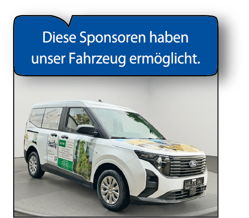 Ein Bild, welches ein Auto zeigt mit dem Hinweis: Diese Sponsoren haben unser Fahrzeug ermöglicht.