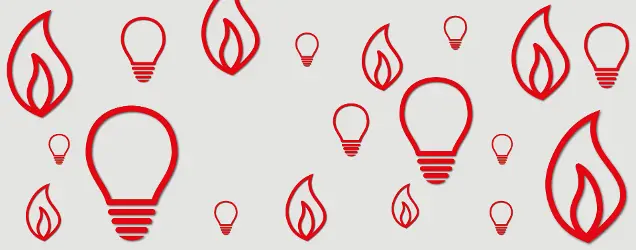 Grauer Hintergrund mit roten Icons einer Gl&uuml;hbirne und einer Gasflamme. 